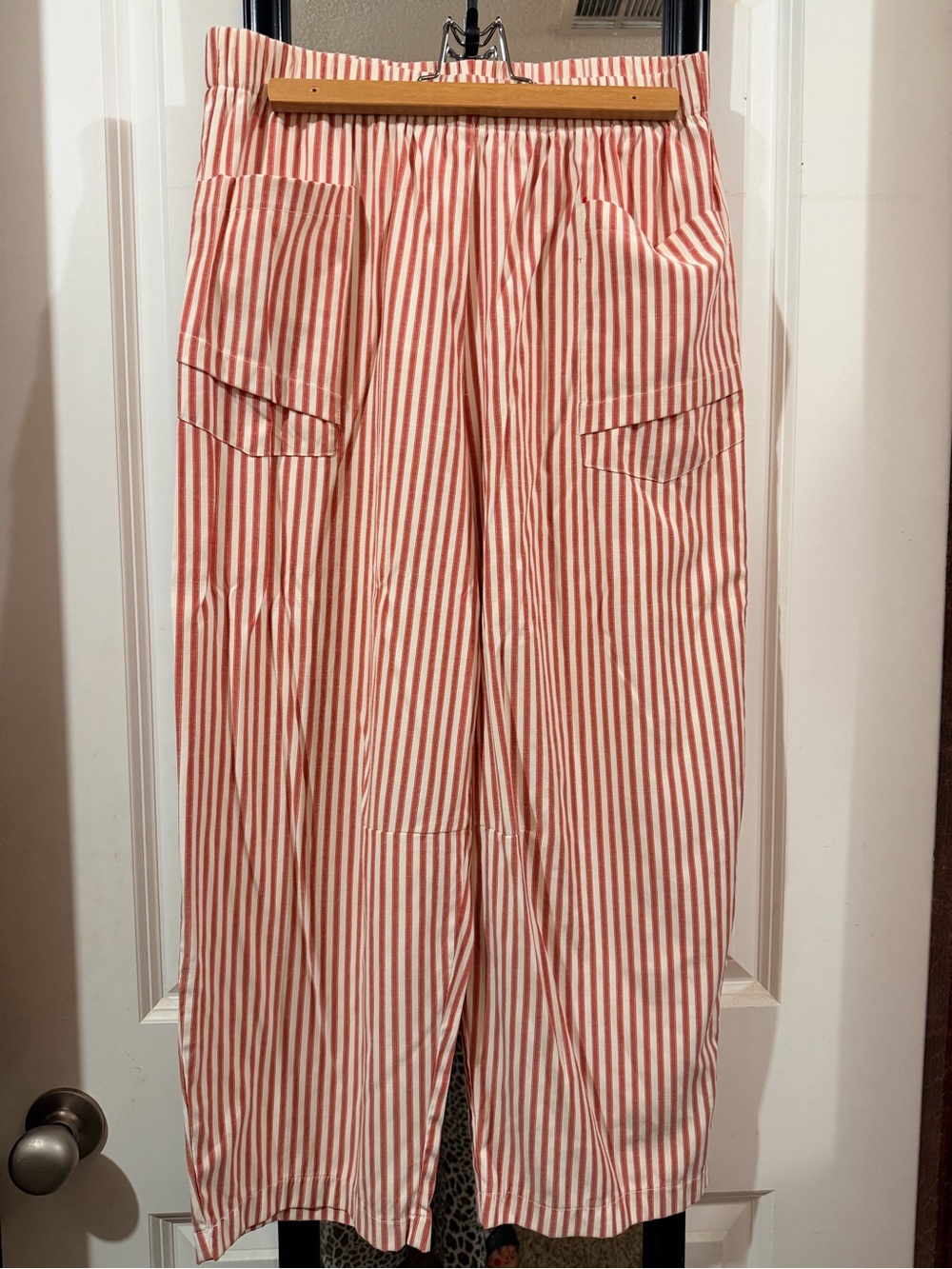 Striped Washed Red and White Barrel light weight pants